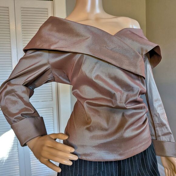 Vintage JS Boutique Metallic Evening Top Oversized Collar Formal Whimsigoth XL - Picture 4 of 9